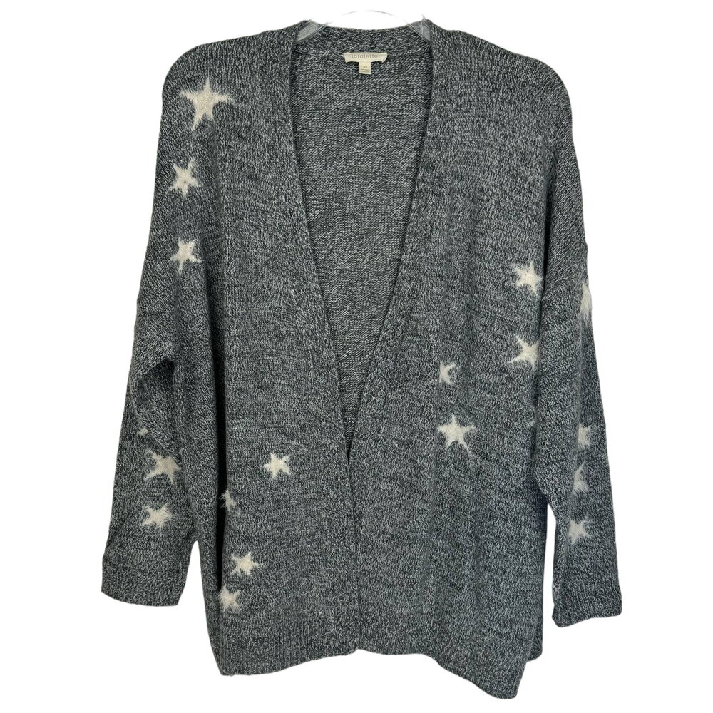 LORALETTE | Gray Knit‎ Open-Front Fuzzy Star Cardigan | Women's 3X